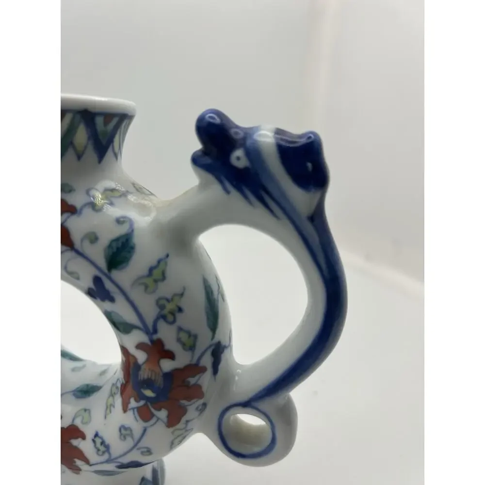 Lovely Vintage Chinese Blue White Porcelain Donut-Shaped Teapot.